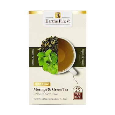 أفضل أنواع شاي المورينجا الأخضر العضوي من إيرثز فاينست، 25 كيس × 1.5 غرام