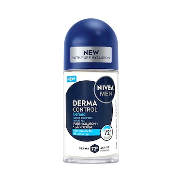 مزيل عرق نيفيا للرجال، رول أون ديرما كونترول، ديفيند، راحة إضافية مع حمض الهيالورونيك النقي وبروفيتامين B5، 50 مل