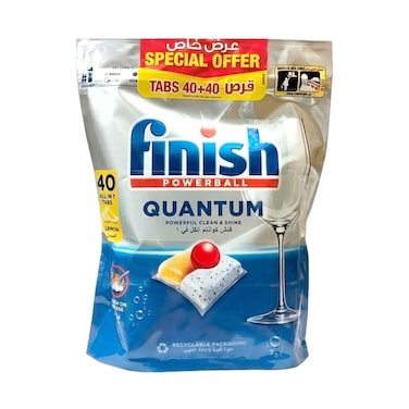 Finish Quantum All in 1 Dishwasher Tablets With Lemon Sparkle Scent 40 Tabsx2 Pieces