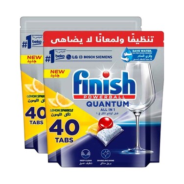 Finish Quantum All in 1 Dishwasher Tablets With Lemon Sparkle Scent 40 Tabsx2 Pieces