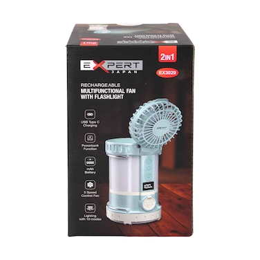 مصباح تخييم قابل لإعادة الشحن مزود بمروحة