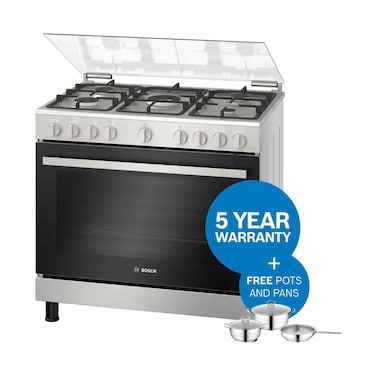Bosch Gas Cooker Freestanding 5 Burner Series 4 HGV1ISW50M 90x60cm Stainless Steel + Pots and Pan + 5 Year Warranty (This product will be available starting February 25th)