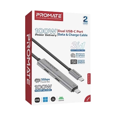 Promate Portlink-C3 Power Delivery 100W Dual Usb-C Port Data and Charge Cable  1.5m