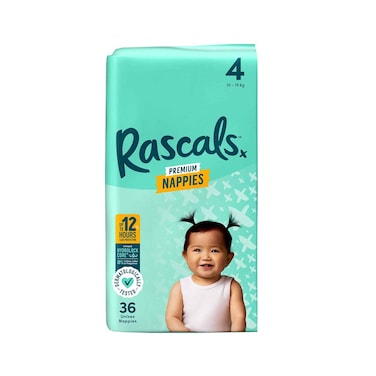 Rascals Premium Nappies Size 4, 10-15kg 36 Pieces