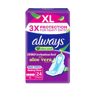 فوط صحية أولويز ألو كول إكسترا لارج ماكسي سميكة للأيام الغزيرة، 24 قطعة