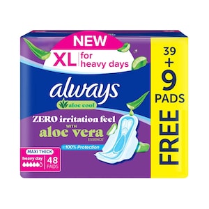 Always Aloe Cool Pads for Heavy Days XL Maxi Thick Sanitary Pads 48 Pieces