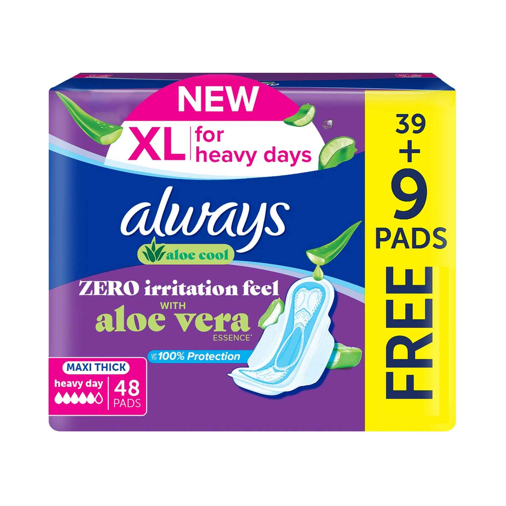 Always Aloe Cool Pads for Heavy Days XL Maxi Thick Sanitary Pads 48 Pieces
