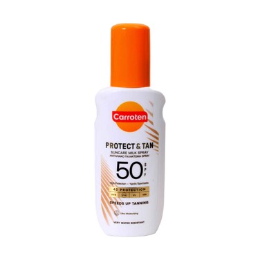 Carroten Protect &amp; Tan Suncare Milk Spray Spf50, Speeds Up Taning 150ml