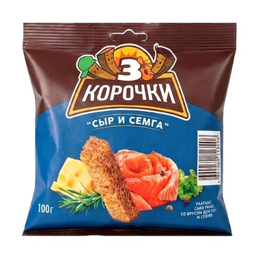 3&nbsp;Korochki&nbsp;Rye&nbsp;Croutons&nbsp;With&nbsp;Cheese Salmon Flavored 100g
