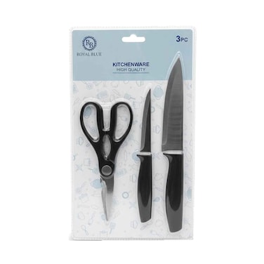 Royal Blue Kitchen Knife Set With Chef Knife 16cm, Utility Knife 11cm, Scissor YJ345