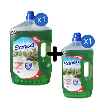 Sanita My Home All Surface Cleaner &amp; Disinfectant Pine 3l + Sanita My Home All Surface Cleaner &amp; Pine 1.5l