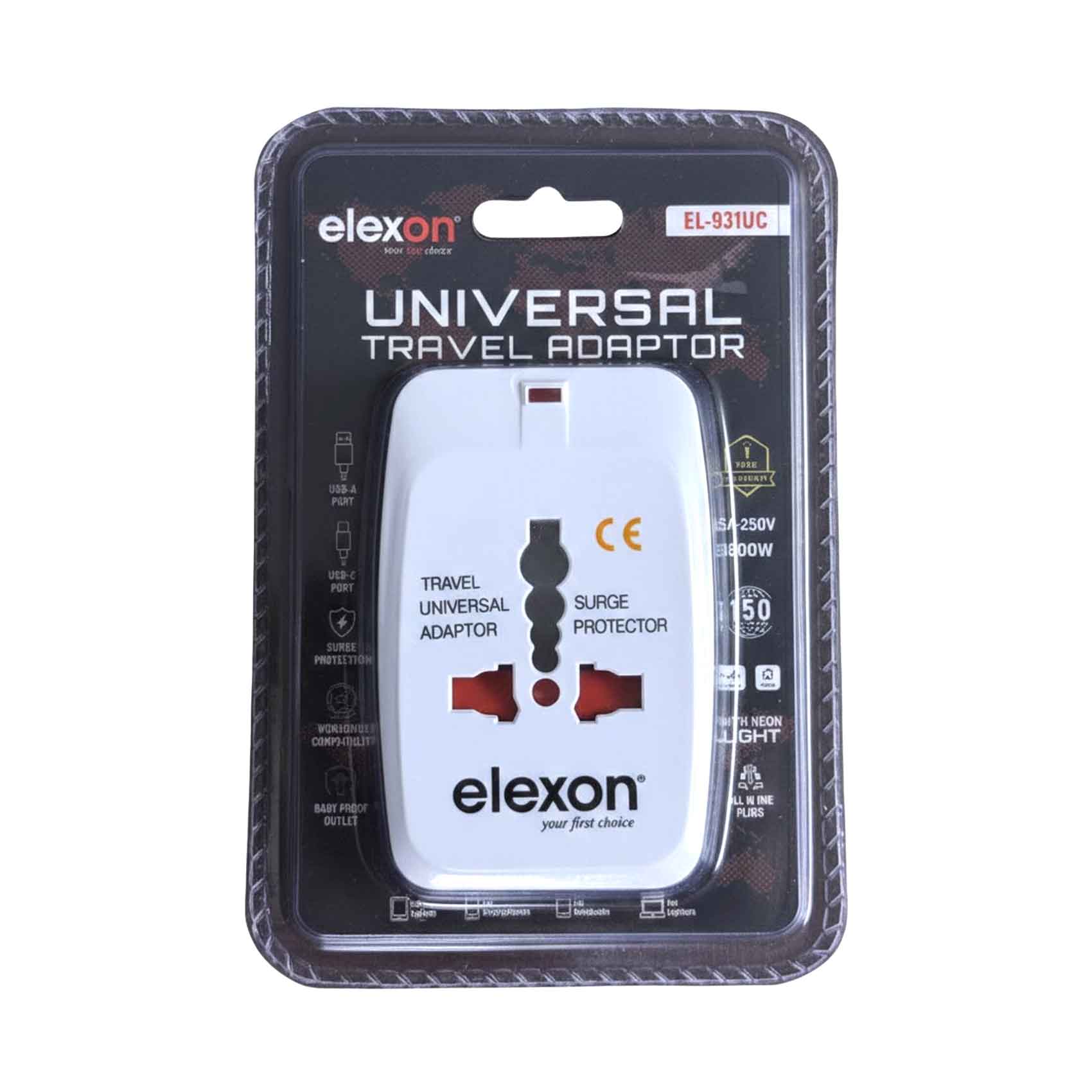 Elexon Universal Travel Adaptor EL931UC With USB-C, USB-A Ports