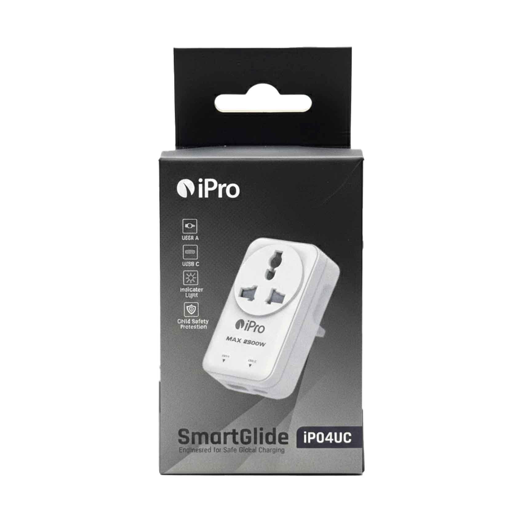 iPro SmartGlide Universal Travel Adapter 1USB-A and 1USB-C - IP04UC
