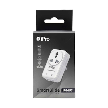 محول سفر عالمي SmartGlide من آي برو مع 1 USB-A و1 USB-C ‏IP04UC