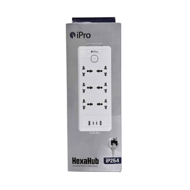 مشترك كهرباء آي برو 6 مخارج مع 2 USB-A و2 USB-C ‏IP264