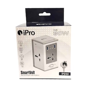 iPro GaN 30W Tower Extension 4-Way with 2 USB-A & 2 USB-C, 2 Meter Cable IP244