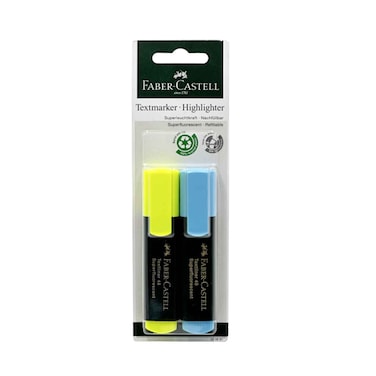 Faber Castell Text Marker Highlighter Yellow &amp; Blue Color 2 Pieces