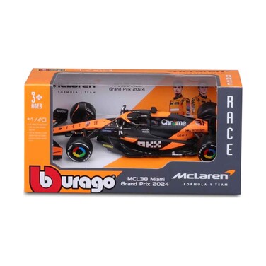 Bburago Oscar Piastri McLaren MCL38 #81 Miami GP Formula 1 2024 Racing Car Age 3+