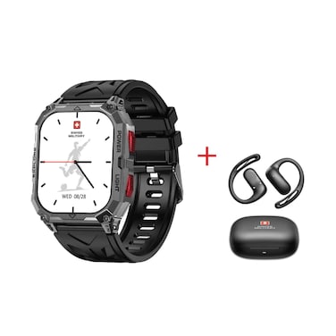 Swiss Military Smartwatch Alps Sport with Red Buttons Gunmetal Black Frame and Black Silicon Strap + Delta7 Pro Buds Black