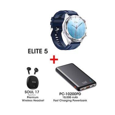 X.Cell Elite 5 Smartwatch Blue Silver + Soul 17 Wireless Headset + Fast Charging Powerbank