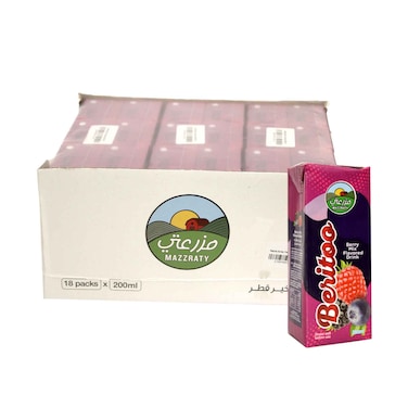 Mazzraty Beritoo, Berry Mix Flavored Drink 200mlx18 Pieces
