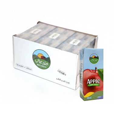 Mazzraty Long Life Juice  Apple 100% Juice 200mlx18 Pieces
