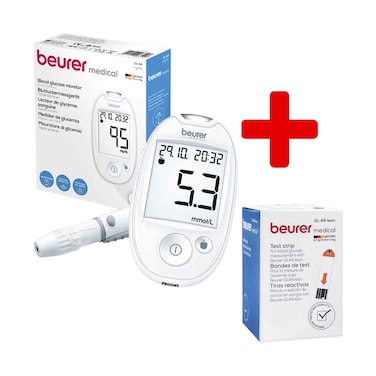 Beurer Blood Glucose Monitor GL44 + 20 Strips (Plus Extra 50 Qr Supplier's Delivery Charge Outside Doha)