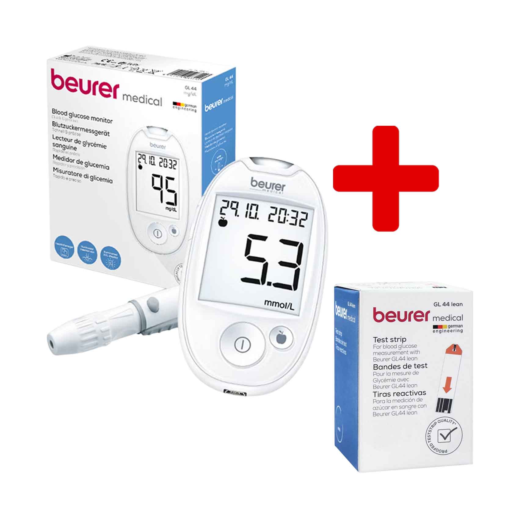 Beurer Blood Glucose Monitor GL44 + 10 Strips (Plus Extra 50 Qr Supplier's Delivery Charge Outside Doha)