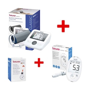 Beurer Blood Pressure Monitor BM27 Plus + Beurer Blood Glucose Monitor GL44 + 10 Strips (Plus Extra 50 Qr Supplier's Delivery Charge Outside Doha)