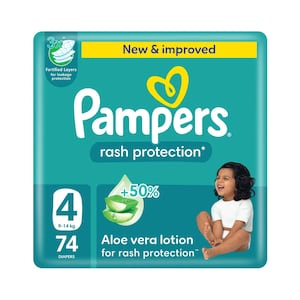 Pampers Rash Protection Diapers With Aloe Vera Lotion Size 4, 9-14kg 74 Pieces