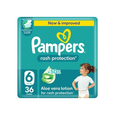 Pampers Rash Protection Diapers With Aloe Vera Lotion Size 6, 13+kg  36 Pieces