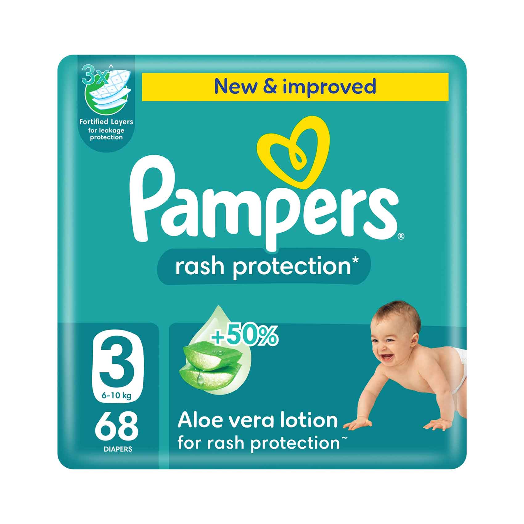 Pampers Rash Protection Diapers With Aloe Vera Lotion Size 3, 6-10kg 68 Pieces