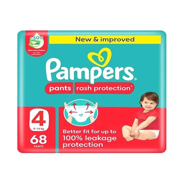 حفاضات بامبرز حماية من الطفح بنمط السراويل مع الألوفيرا مقاس 4 – 68 قطعة