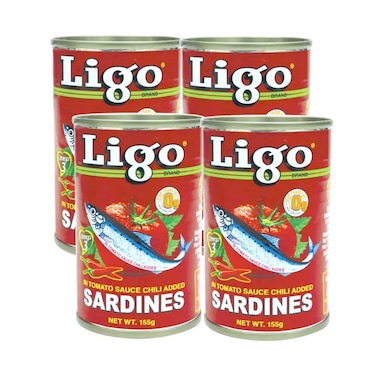 سردين ليغو بصلصة الطماطم الحارة، 4 قطع × 155 غرام