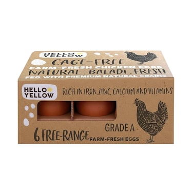 Hello Yellow Cage Free Farm Fresh Chicken Eggs Brown 6 Pieces