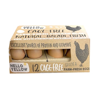 Hello Yellow Cage Free Farm Fresh Chicken Eggs Brown 12 Pieces