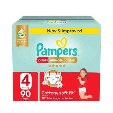 Pampers Pants Ultimate Comfort Wit Aloe Vera +Vitamin E Size 4, 9-14kg 90 Pieces