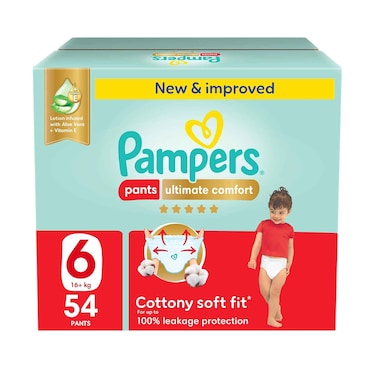 Pampers Pants Ultimate Comfort Wit Aloe Vera +Vitamin E Size 6, 16+kg 54 Pieces