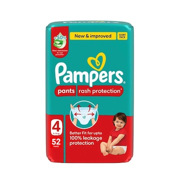 بامبرز بانتس للحماية من الطفح الجلدي مع لوشن الصبار، مقاس 4، 9-14 كجم، 52 قطعة