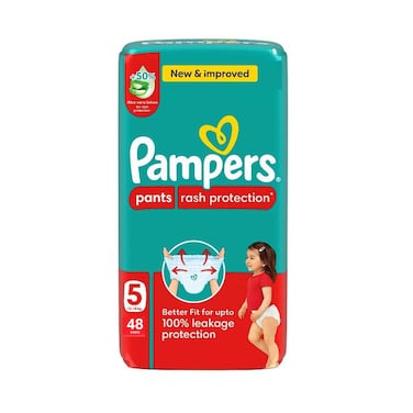 بامبرز بانتس للحماية من الطفح الجلدي مع لوشن الصبار، مقاس 5، وزن 12-18 كجم، 48 قطعة