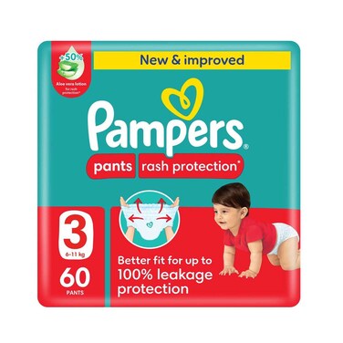 Pampers Pants Rash Protection With Aloe Vera Lotion Size 3, 6-11kg 60 Pieces
