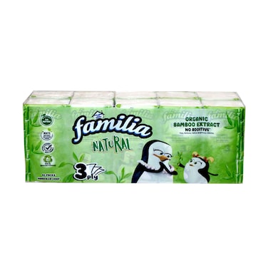 Familia Natural Handkerchief 3ply Facial Tissue With Organic Bamboo Extract 10 Pieces
