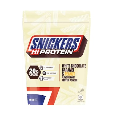 Snickers Hi Protein Flavour Whey Powder, White Chocolate Caramel &amp; Peanut 455g