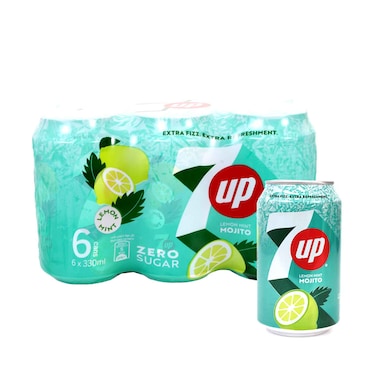 7up Carbonated Drinks Zero Sugar Lemon Mint Mojito 330mlx6 Pieces