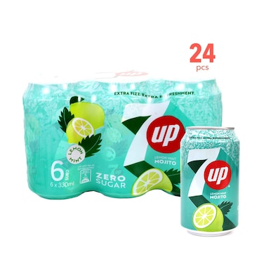 7up Carbonated Drinks Zero Sugar Lemon Mint Mojito 330mlx24 Pieces