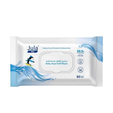 مناديل جولا بيبي أكوا سوفت المبللة بخلاصة فاكهة التفاح للبشرة، 60 منديلًا