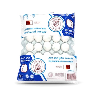 Al Diar Fresh White Qatari Farm Eggs, Grade A 30 Pieces