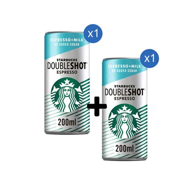 Starbucks Doubleshot No Added Sugar Coffee Drink 200ml + Starbucks Doubleshot No Added Sugar Coffee Drink 200ml