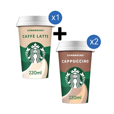 Starbucks Caffe Latte Coffee Drink 220ml + Starbucks Cappuccino Coffee Drink 220mlx 2 Pieces