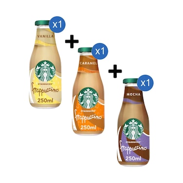 Starbucks Frappuccino Vanilla Coffee Drink 250ml + Starbucks Frappuccino Caramel Coffee Drink 250ml + Starbucks Frappuccino Mocha Coffee Drink 250ml